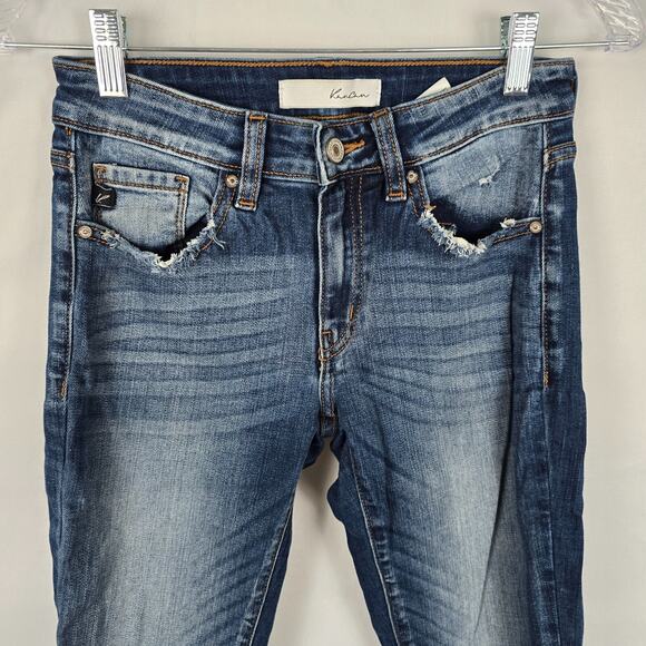 KanCan Jeans Women's 3 / 25 Blue Dark Wash Ankle Super Skinny Distressed - Picture 2 of 16